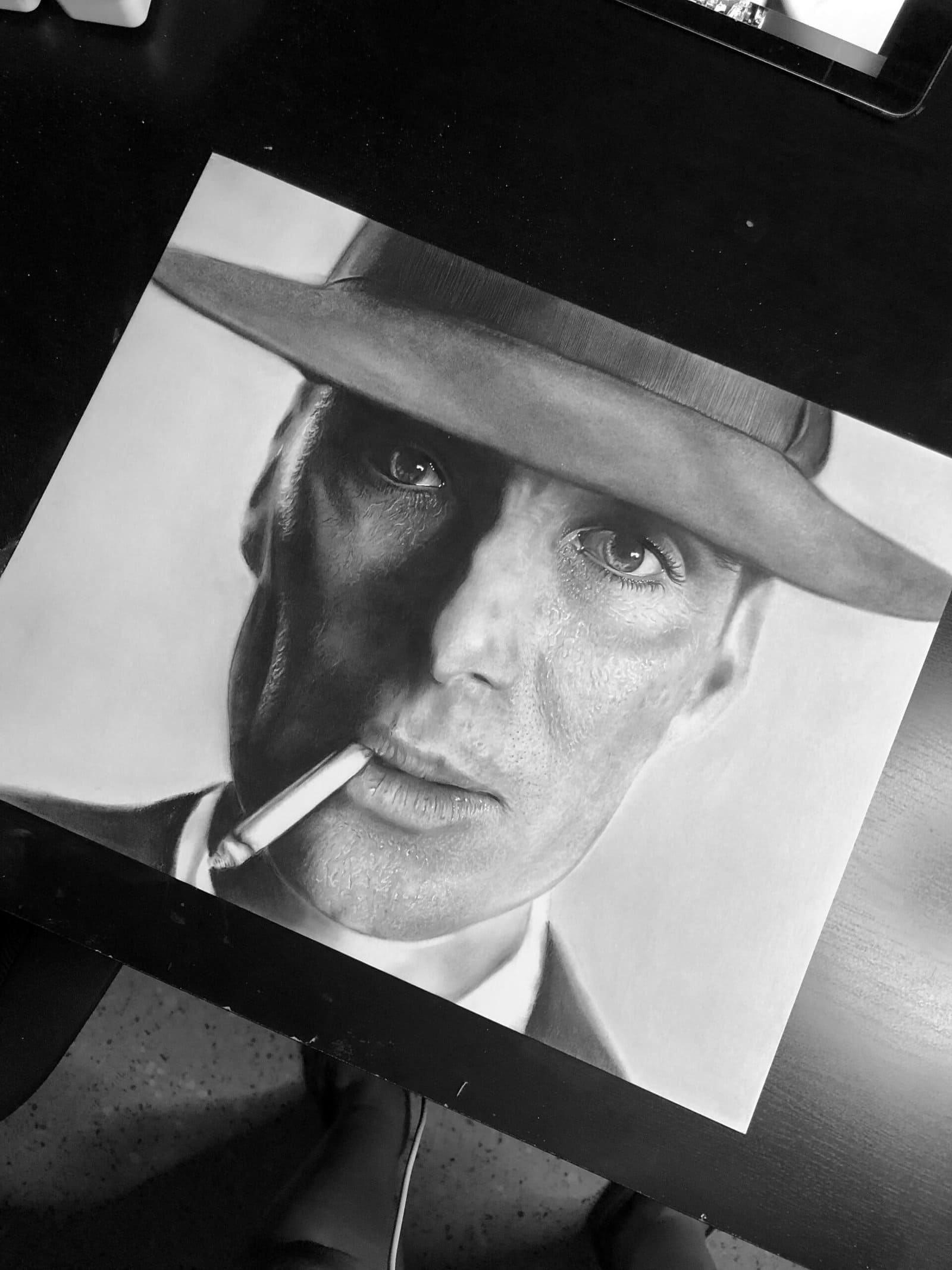 openhaimer dibujo a lapiz y carboncillo