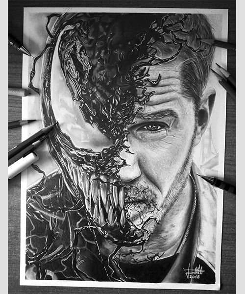 retrato a lapiz venom